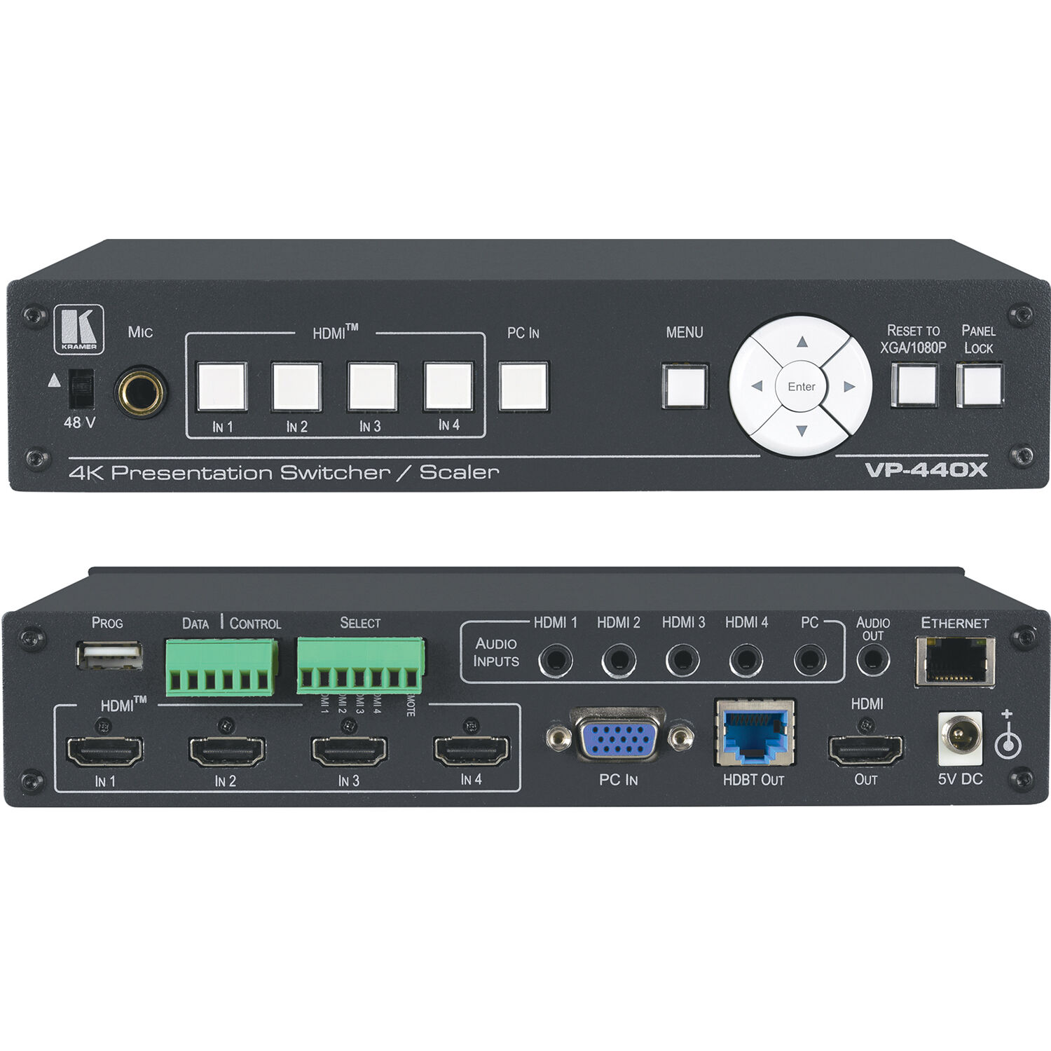 Kramer vp-440x conmutador/escalador de presentación 18G 4k con salidas simultáneas hdbaset y hdmi